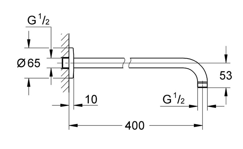 GROHE TEMPESTA sprchové rameno 400 mm, nástěnné, chrom 27851000 Technický nákres