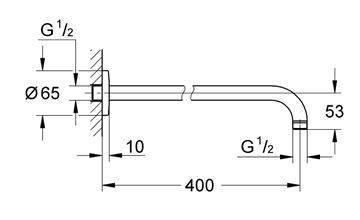 GROHE TEMPESTA sprchové rameno 400 mm, nástěnné, chrom 27851000 Technický nákres