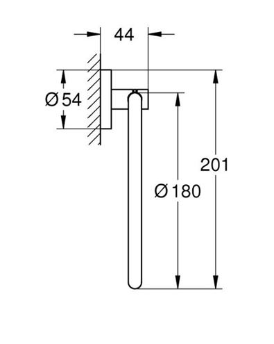 GROHE ESSENTIALS držák ručníku 180 mm, kartáčovaný hard graphite 40365AL1 Technický nákres