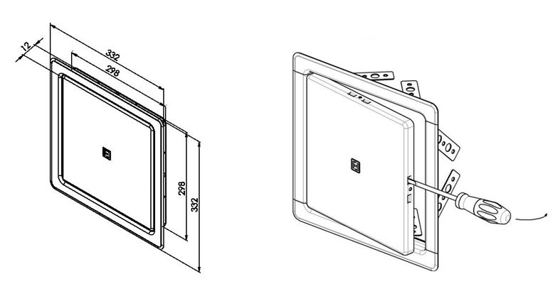 HACO vanová dvířka 300x300 mm, kartáčovaná nerez ocel 0123 Technický nákres