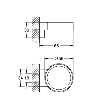 GROHE SELECTION univerzální držák, nástěnný, kartáčovaný hard graphite 41027AL0 Technický nákres