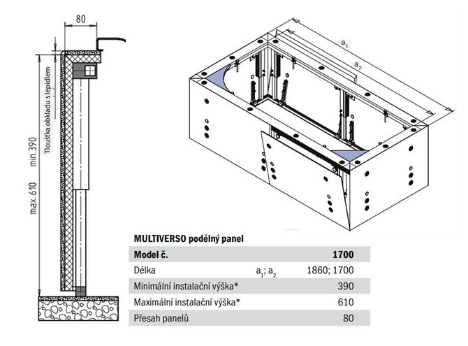 KALDEWEI MULTIVERSO 170 čelní panel k vaně 186x61 cm, k obložení  550000030000 Technický nákres