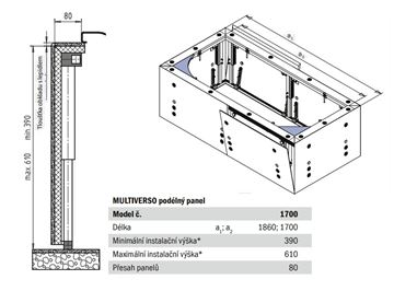 KALDEWEI MULTIVERSO 170 čelní panel k vaně 186x61 cm, k obložení  550000030000 Technický nákres