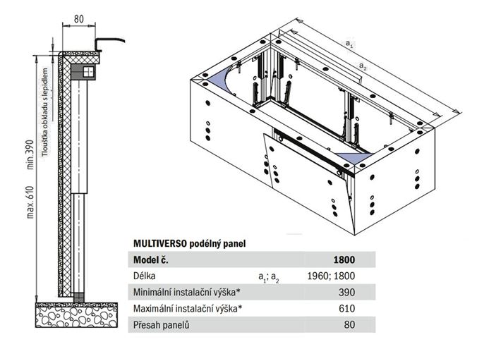 KALDEWEI MULTIVERSO 180 čelní panel k vaně 196x61 cm, k obložení 550000040000 Technický nákres