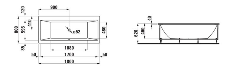 LAUFEN PRO boční panel k vaně 80x57 cm, levý H2961250000001 Technický nákres