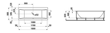 LAUFEN PRO boční panel k vaně 80x57 cm, levý H2961250000001 Technický nákres