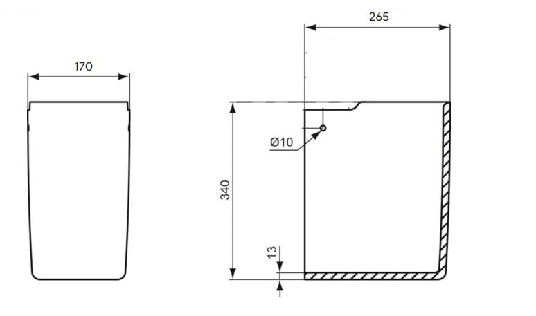 CONCEPT CUBE polosloup pro umývátko, alpská bílá  E784001 Technický nákres