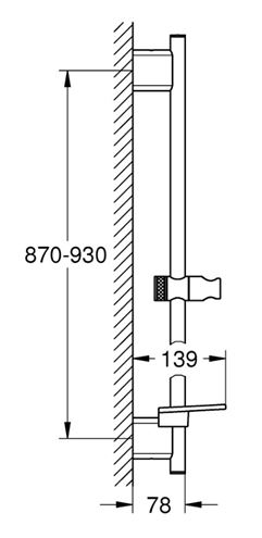 GROHE RAINSHOWER SMARTACTIVE sprchová tyč 930 mm s držákem ruční sprchy, polička, hard graphite 26603A00 Technický nákres