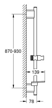 GROHE RAINSHOWER SMARTACTIVE sprchová tyč 930 mm s držákem ruční sprchy, polička, hard graphite 26603A00 Technický nákres