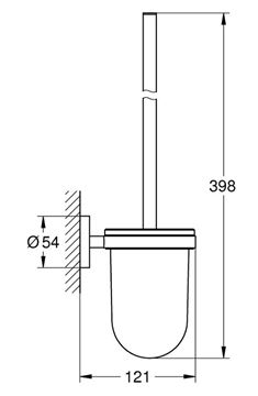 GROHE ESSENTIALS WC štětka, nástěnná, sklo, kartáčovaný warm sunset 40374DL1 Technický nákres
