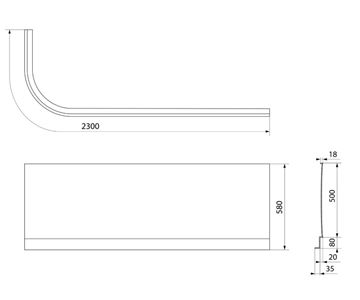POLYSAN ASTRA čelní panel k vaně 165x58 cm, pravý  34812 Technický nákres