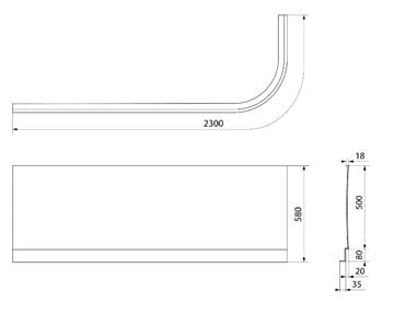 POLYSAN ASTRA čelní panel k vaně 165x58 cm, levý  33812 Technický nákres