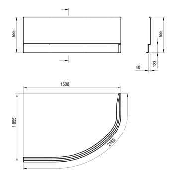 RAVAK A ROSA II 150 L čelní panel k vaně 150x55,5 cm, levý CZK1200AN0 Technický nákres