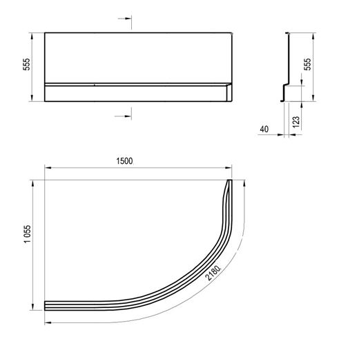 RAVAK A ROSA II 150 L čelní panel k vaně 150x55,5 cm, levý CZK1200AN0 Technický nákres