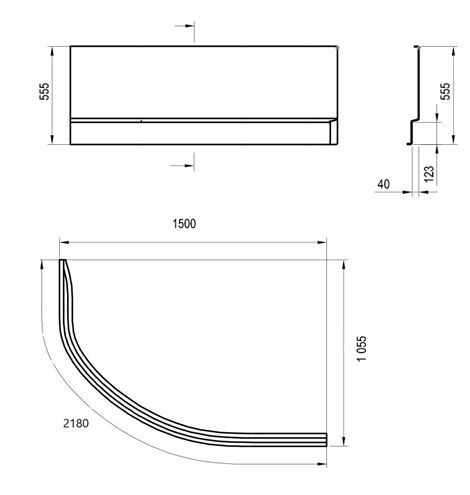 RAVAK A ROSA II P 150 čelní panel k vaně 150x55,5 cm, pravý CZJ1200AN0 Technický nákres