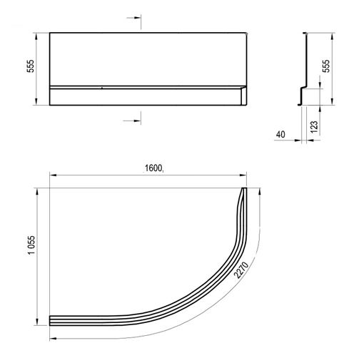 RAVAK A ROSA II L 160 čelní panel k vaně 160x55,5 cm, levý CZM1200AN0 Technický nákres
