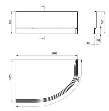 RAVAK A ROSA II L 170 čelní panel k vaně 170x55,5 cm, levý CZ21200AN0 Technický nákres