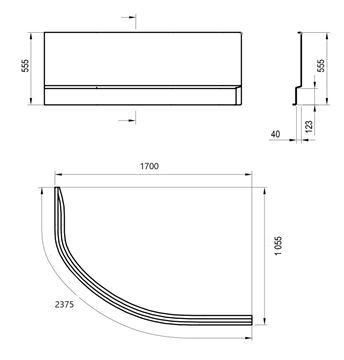 RAVAK A ROSA II L 170 čelní panel k vaně 170x55,5 cm, pravý CZ41200AN0 Technický nákres