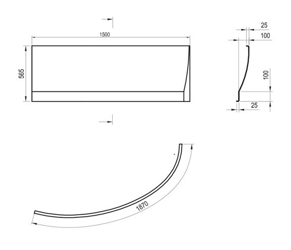 RAVAK AVOCADO 150 P čelní panel k vaně 150x56,5 cm, pravý CZS1000A00 Technický nákres