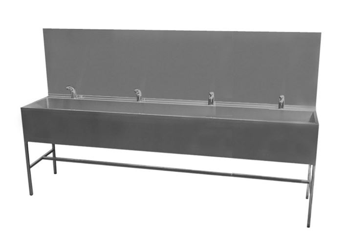 AZP BRNO oboustranný mycí žlab 250 cm, na podlahu, 8 termostatických senzorových baterií, napájení ze sítě, nerez AUL 02.3 Obrázek - Hlavní obrázek