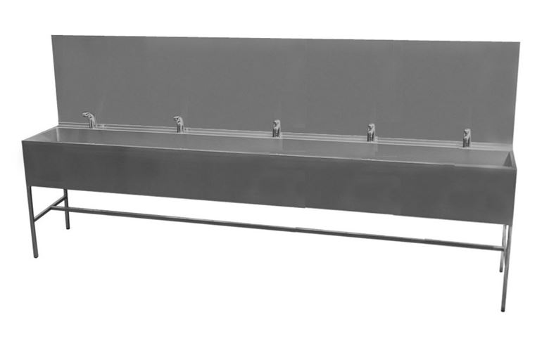 AZP BRNO oboustranný mycí žlab 299,5 cm, na podlahu, 10 termostatických senzorových baterií, napájení ze sítě, nerez AUL 02.4 Obrázek - Hlavní obrázek