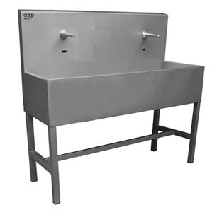 AZP BRNO mycí žlab 125 cm, na podlahu, 2 termostatické senzorové baterie, napájení ze sítě, nerez