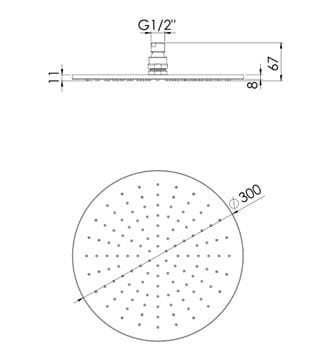 STEINBERG 100 horní sprcha pr. 300 mm, matná černá  100 1688 S Technický nákres