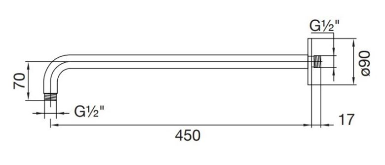 STEINBERG 100 sprchové rameno 450 mm, nástěnné, matná černá  100 7910 S Technický nákres