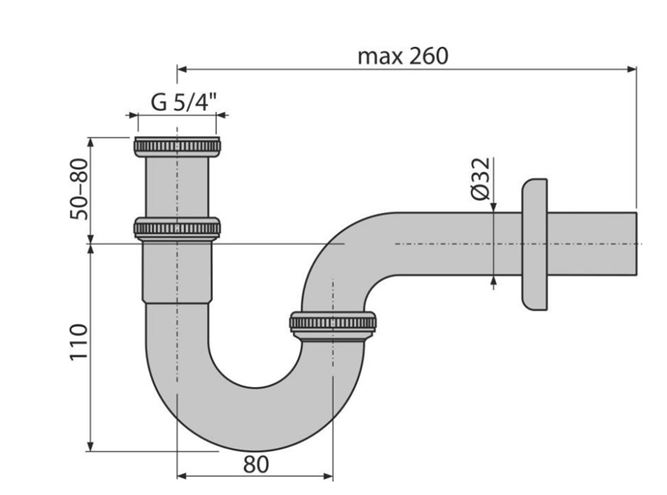 EASY designový sifon k umyvadlu DN32, s převlečnou maticí 5/4, chrom JAS102 Technický nákres