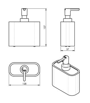 GEDY NINFEA dávkovač tekutého mýdla 300 ml, polyresin, bílá/bambus 138002 Technický nákres