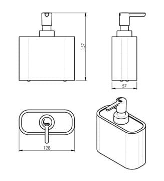 GEDY NINFEA dávkovač tekutého mýdla 300 ml, polyresin, černá/bambus 138014 Technický nákres