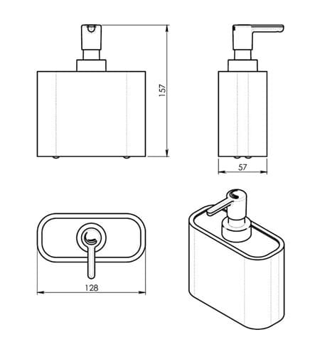 GEDY NINFEA dávkovač tekutého mýdla 300 ml, polyresin, černá/bambus 138014 Technický nákres