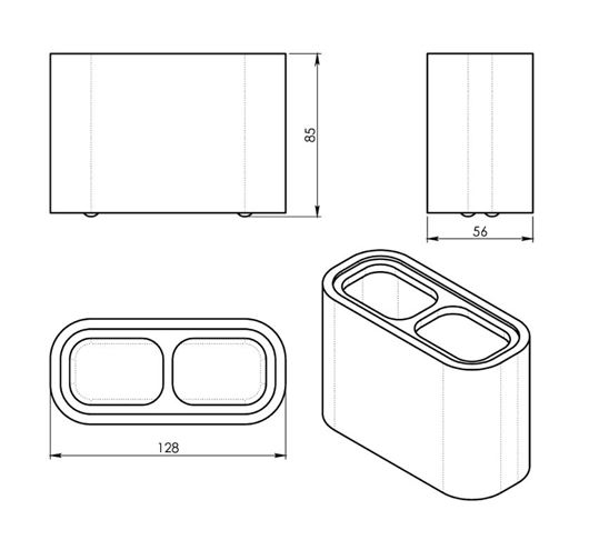 GEDY NINFEA nádobka, polyresin, bílá/bambus 139802 Technický nákres