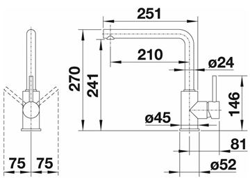 BLANCO MILA dřezová baterie, chrom 519414 Technický nákres