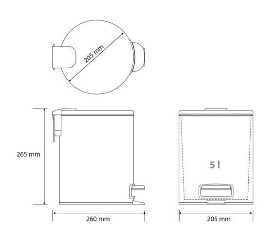 BEMETA AMBER odpadkový koš 5 l, na postavení 155315010 Technický nákres
