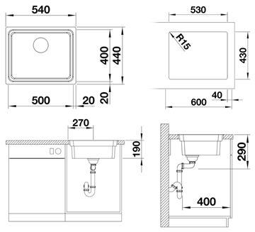 BLANCO ETAGON 500-IF nerezový dřez 540x440 mm 521840 Obrázek - fotka