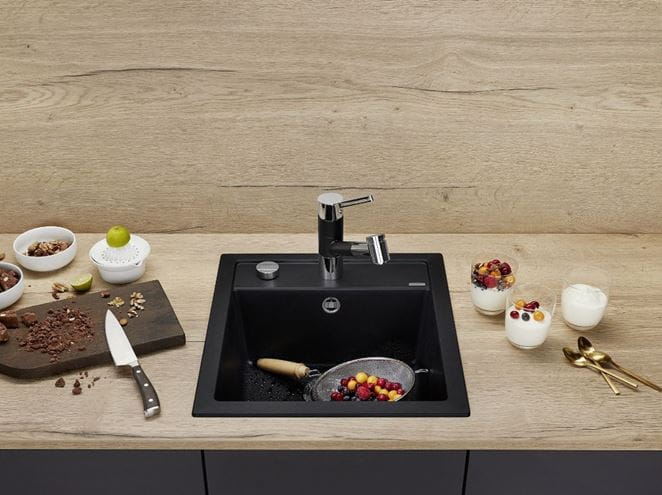 BLANCO DALAGO 45 granitový dřez 465x510 mm, otvor pro baterii, excentrické ovládání, černá 525869 Obrázek - fotka