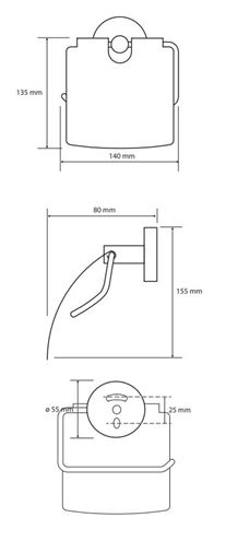 BEMETA GRAPHIT držák toaletního papíru s krytem, nástěnný, grafitová 156112012 Technický nákres