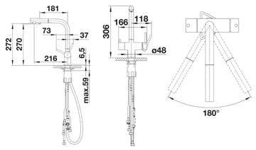 BLANCO FONTAS-S II dřezová baterie, s vytahovací koncovkou, s filtrační funkcí, chrom  525198 Technický nákres