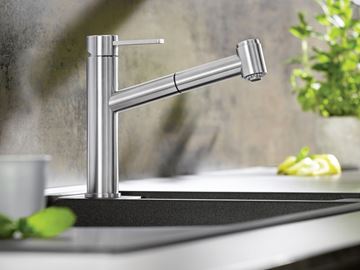 BLANCO AMBIS-S dřezová baterie, s vytahovací sprškou, kartáčovaná nerez  523119 Obrázek - fotka