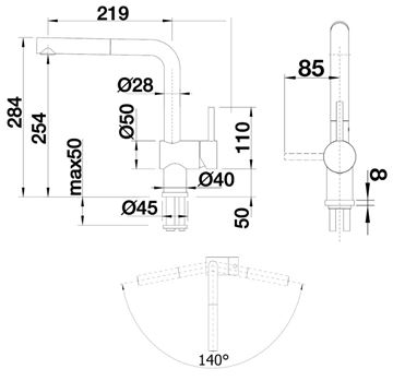 BLANCO LINUS-S dřezová baterie, s vytahovací koncovkou, šedá 518813 Technický nákres