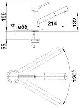 BLANCO KANO-S  dřezová baterie, s vytahovací koncovkou, chrom  521503 Technický nákres