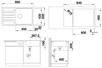 BLANCO LEGRA XL 6 S granitový dřez 860x500 mm, otočný, odkapávač, antracit 523326 Technický nákres