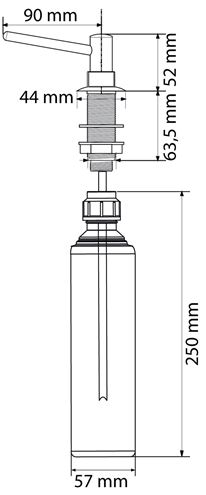 FRANKE BASIC dávkovač saponátu 500ml, ke dřezu, chrom 119.0084.687 Technický nákres