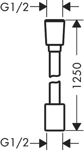 HANSGROHE DESIGNFLEX sprchová hadice 1250 mm, textilní, s ochranou proti překroucení a zlomení, matná černá 28220670 Technický nákres