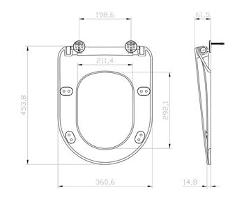 RAVAK UNI CHROME FLAT WC sedátko Slim, SoftClose, černá  X01795 Technický nákres