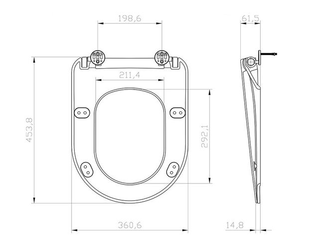 RAVAK UNI CHROME FLAT WC sedátko Slim, SoftClose, černá  X01795 Technický nákres