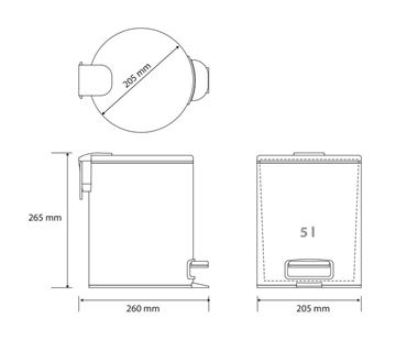 BEMETA CORAL odpadkový koš 5 l, na postavení 158315010 Technický nákres