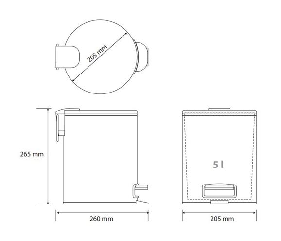 BEMETA CORAL odpadkový koš 5 l, na postavení 158315010 Technický nákres