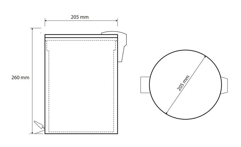 BEMETA HEMATIT odpadkový koš 5 l, na postavení 159315013 Technický nákres